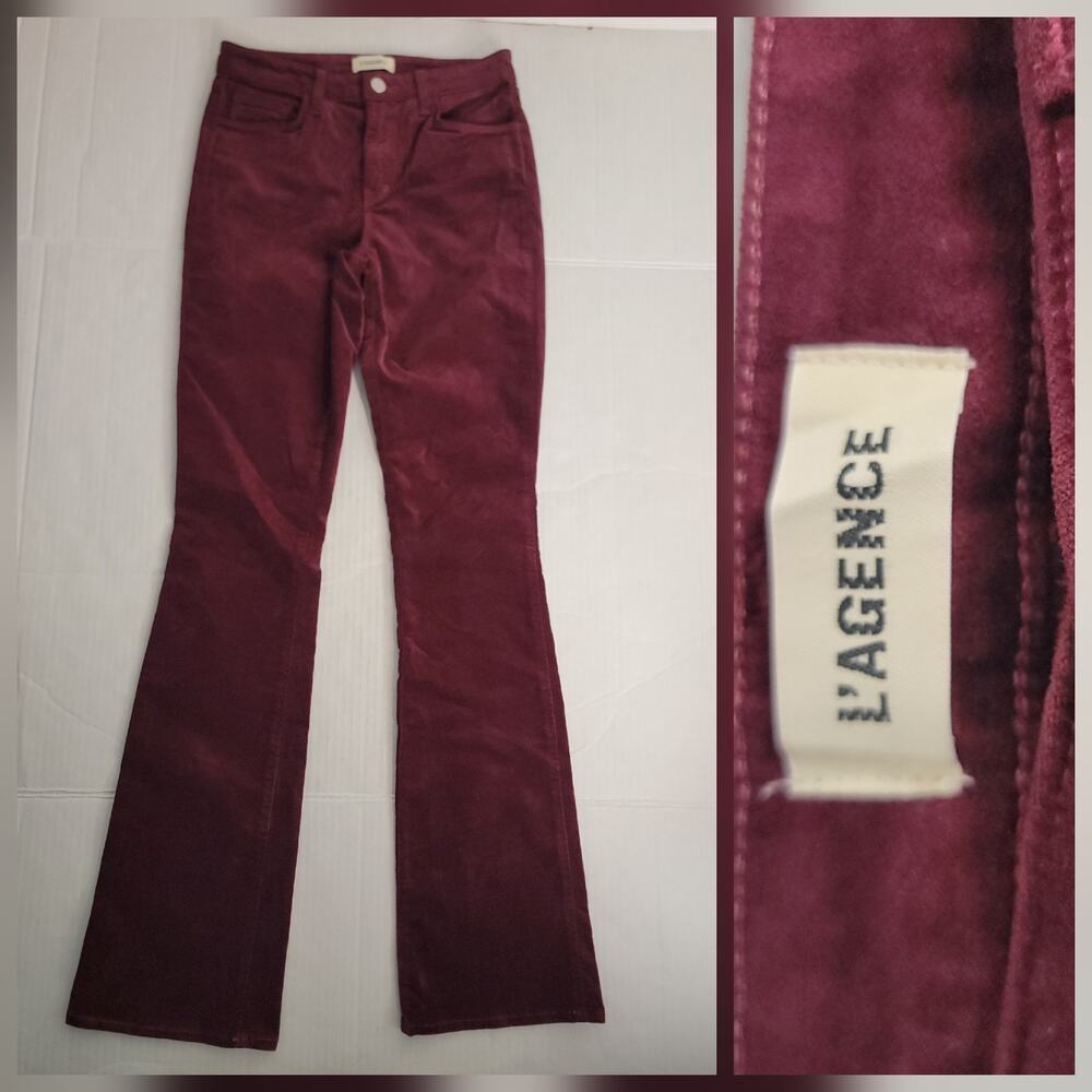 L’agence Jeans Womens Sz 25X33 Stevie Straight Velvet High Rise Trouser Burgundy